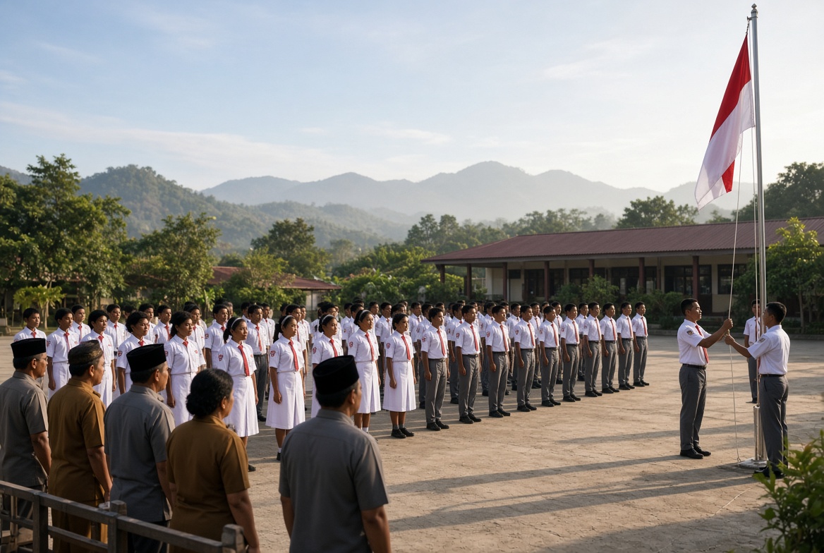 Upacara bendera Senin pagi di halaman SMA Negeri 1 Aifat